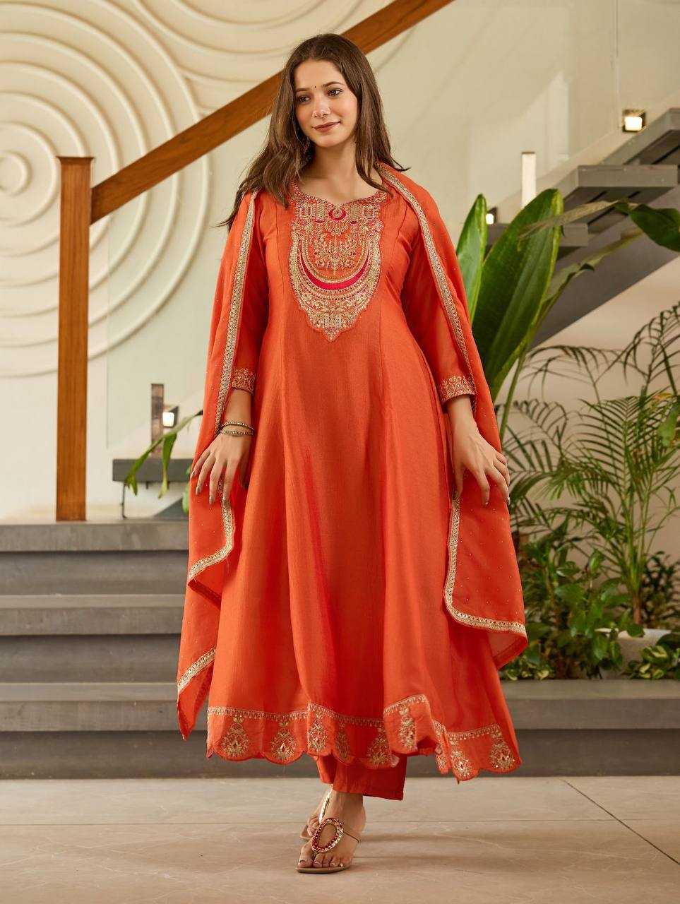 Vichitra Silk Kurti Bottom With Dupatta Embroidered